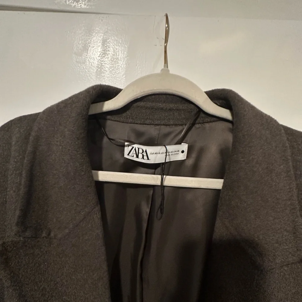 Zara Women's Oversized Brown Marl Wool Blend Double Breasted Coat - Picture 5 of 5